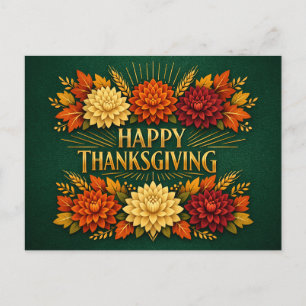 Elegant Art Deco Thanksgiving Floral Greeting Holiday Postcard