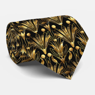 Elegant art deco tiled pattern black gold tie