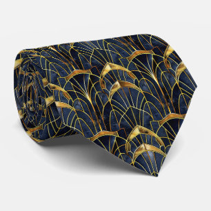 Elegant art deco tiled pattern black gold tie