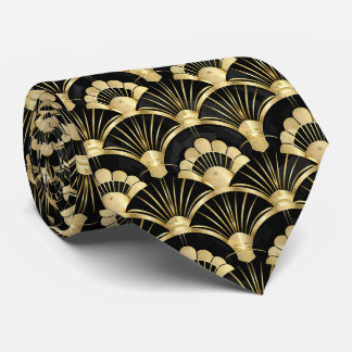 Elegant art deco tiled pattern black gold  tie
