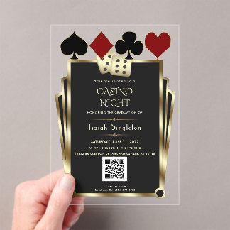 Elegant Art Deco Vegas Casino Night Graduation  Acrylic Invitations