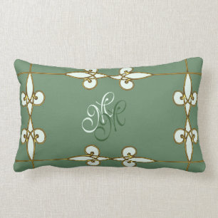 Elegant art deco vintage floral gold monogram lumbar cushion