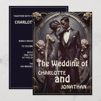 Elegant Art Deco Wedding Couple - Invitation