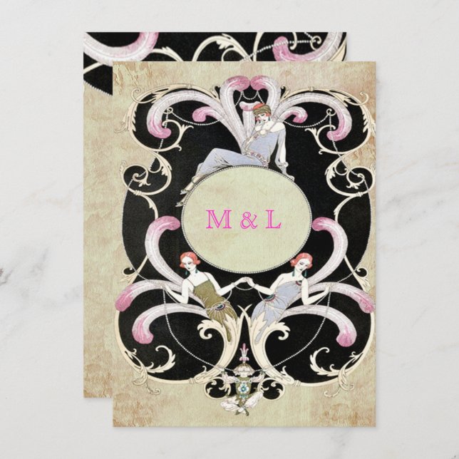 Elegant, Art Deco, Wedding Invitation Gay Lesbian (Front/Back)