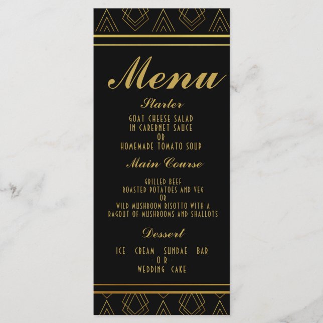 Elegant art deco wedding menu  TEMPLATE (Front)