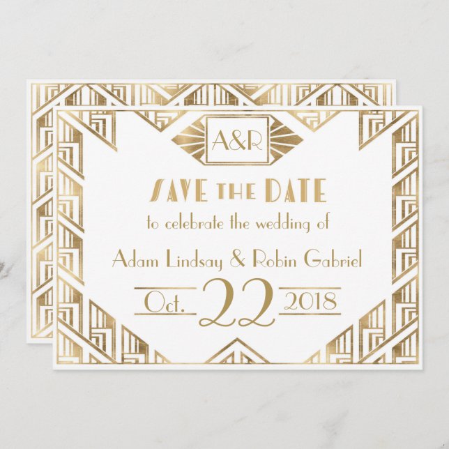 Elegant Art Deco Wedding Save The Date Card (Front/Back)
