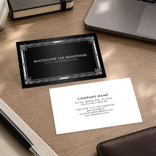Elegant Art Deco White Frame on Black Business Card