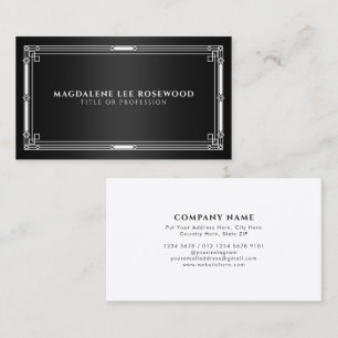 Elegant Art Deco White Frame on Black Business Card