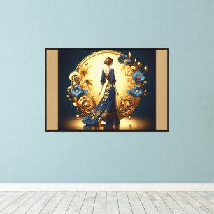 Elegant Art Deco Woman Gold and Blue Canvas Print