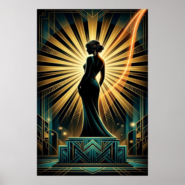 Elegant Art Deco Woman Gold Silhouette Poster (Front)