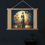 Elegant Art Deco Woman in Gold and Blue Hanging Tapestry<br><div class="desc">This stunning art deco illustration captures the timeless elegance of a poised woman in a flowing navy-blue gown adorned with intricate gold floral embellishments. Framed by a luxurious golden arch with ornate decorative patterns and delicate blue and gold flowers, the composition exudes sophistication and vintage glamour. The harmonious blend of...</div>