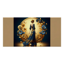 Elegant Art Deco Woman in Gold and Blue