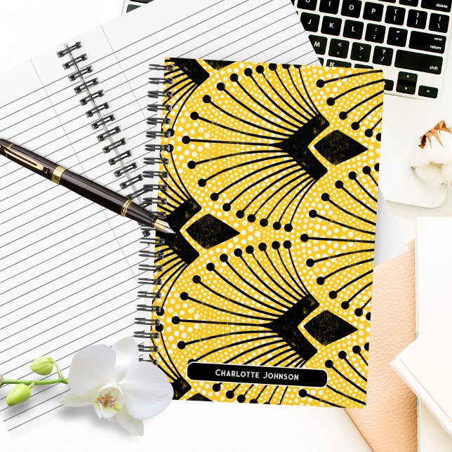 Elegant Art Deco Yellow Peacock Pattern Notebook (Elegant Art Deco Yellow Peacock Pattern Notebook ©Susanne Sachers - Sunny Mind 🌞)
