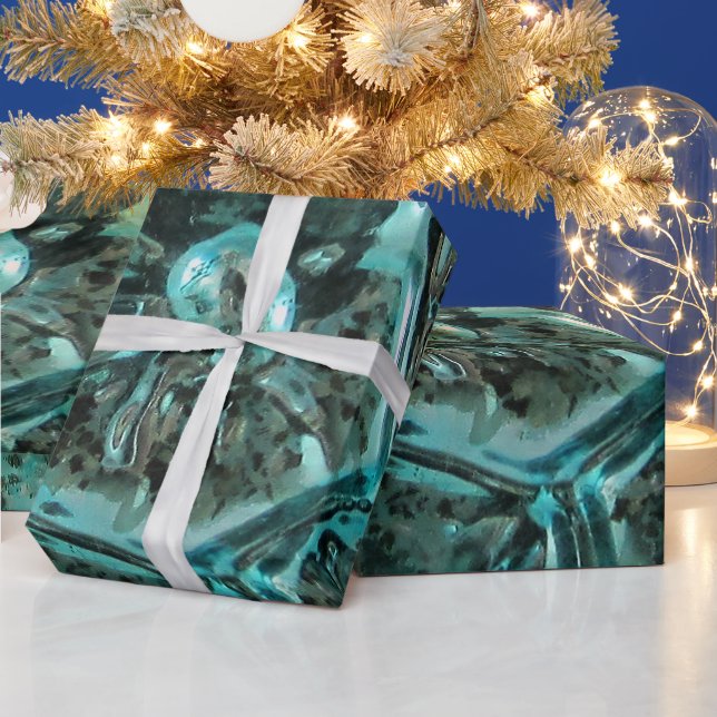Elegant Art Glass Blue Green Jewel Aqua Christmas Wrapping Paper (Holidays)