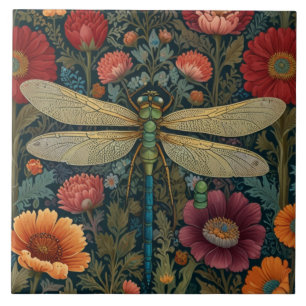 Elegant art nouveau Autumn floral Dragonfly Ceramic Tile