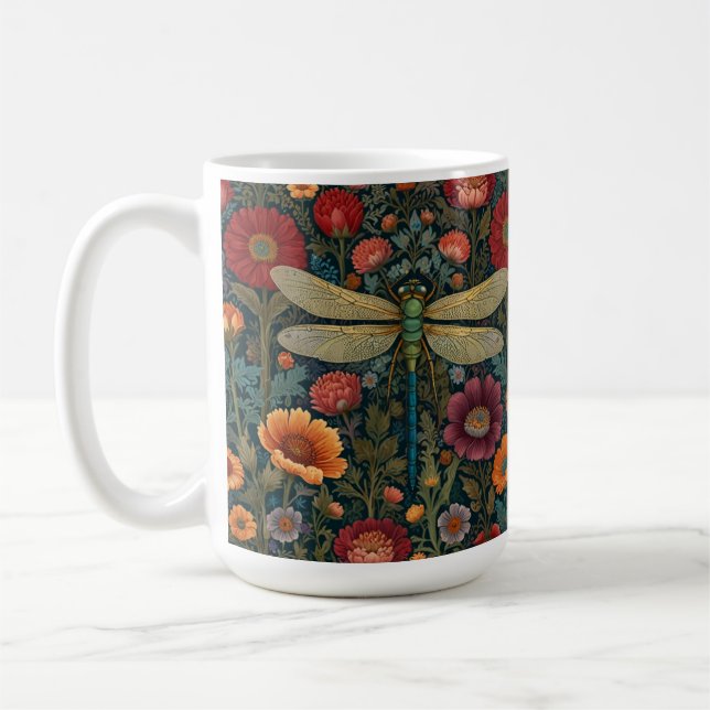 Elegant art nouveau Autumn floral Dragonfly Coffee Mug (Left)