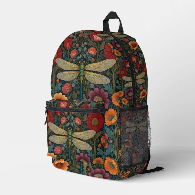 Elegant art nouveau Autumn floral Dragonfly Printed Backpack (Back Corner Right)