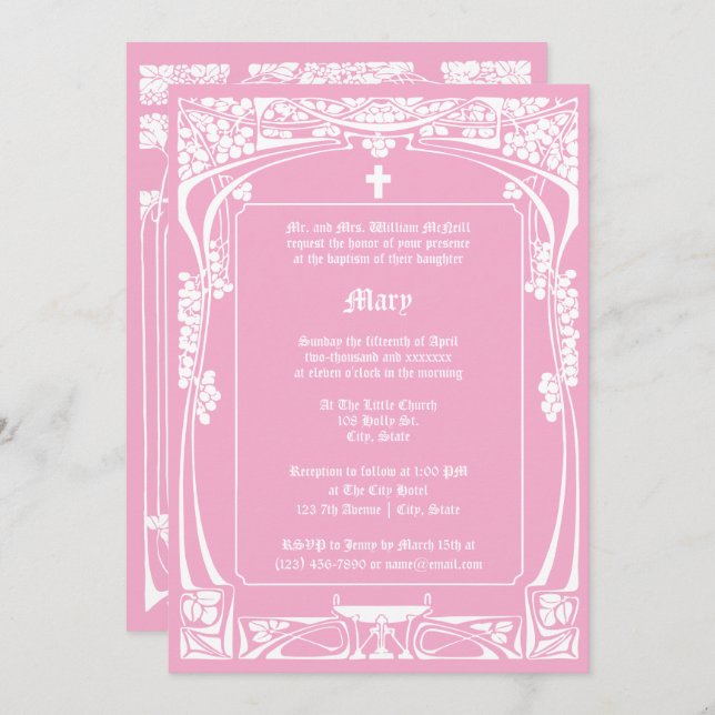 Elegant Art Nouveau Baptism Invitation (Front/Back)