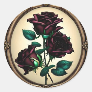 Elegant Art Nouveau Black Rose Design Classic Round Sticker