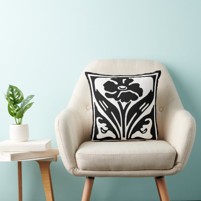 Elegant Art Nouveau Black White Flower Cushion (Chair)