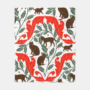 Elegant Art Nouveau Blue Black Cat-Whimsical Fleece Blanket