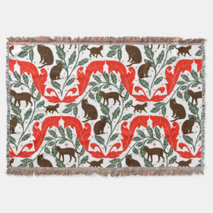 Elegant Art Nouveau Blue Black Cat-Whimsical Throw Blanket