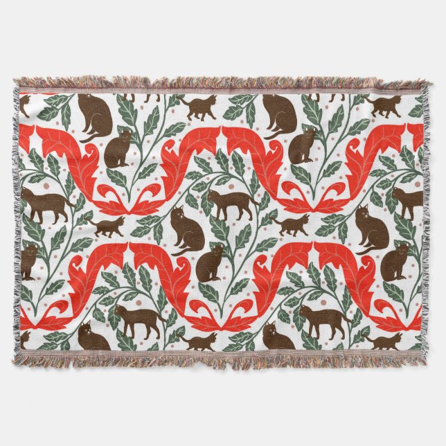 Elegant Art Nouveau Blue Black Cat-Whimsical  Throw Blanket (Front)