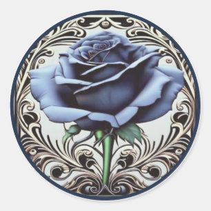 Elegant Art Nouveau Blue Rose Design Classic Round Sticker