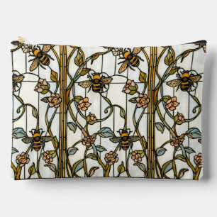 Elegant art nouveau botanical bee stain glass accessory pouch