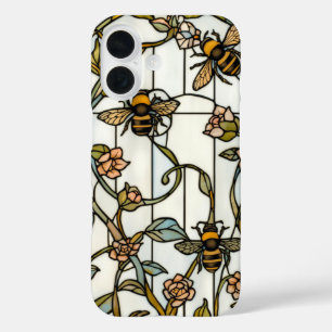 Elegant art nouveau botanical  bee stain glass iPhone 16 case