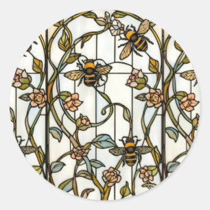Elegant art nouveau botanical  bee stain glass classic round sticker