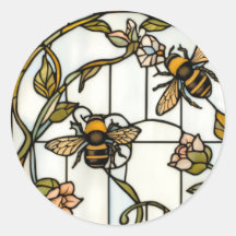 Elegant art nouveau botanical  bee stain glass