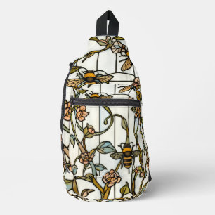 Elegant art nouveau botanical bee stain glass sling bag