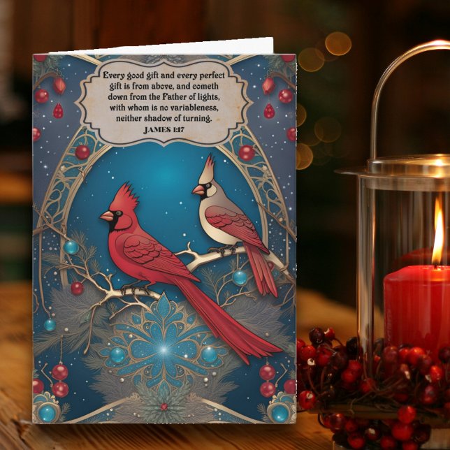 Elegant Art Nouveau Cardinals Christian Christmas  Card (Creator Uploaded)