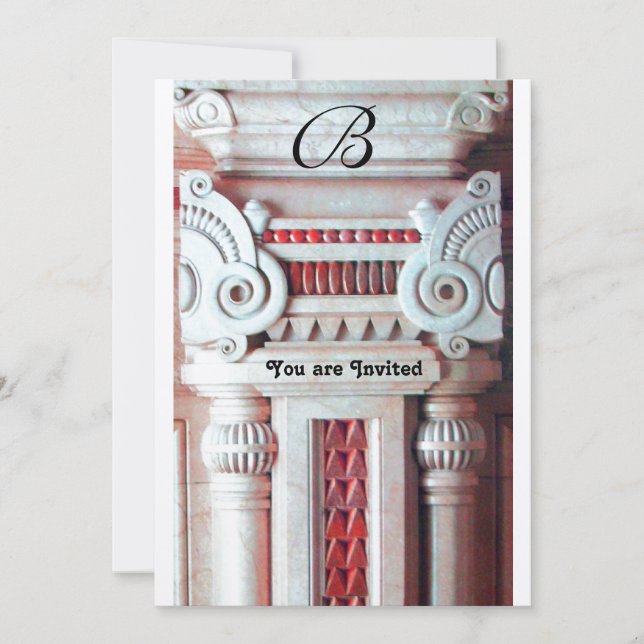 ELEGANT ART NOUVEAU COLUMN DECOR Red White black Invitation (Front)