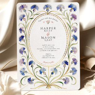 Elegant Art Nouveau Cornflower Gold Wedding Invitation