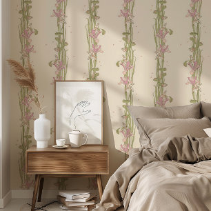 Elegant Art Nouveau Delicate Iris Floral Pastel Wallpaper