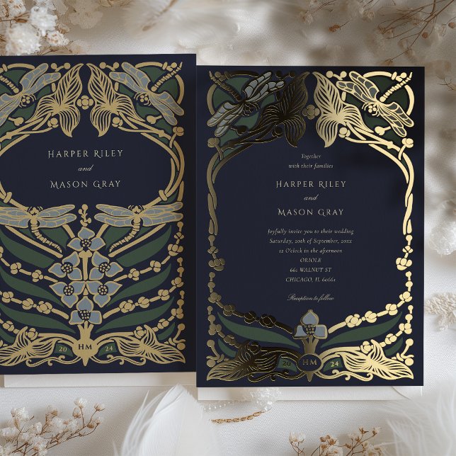 Elegant Art Nouveau Dragonfly Wedding Invitation (Creator Uploaded)
