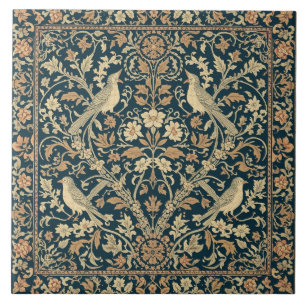 Elegant Art Nouveau Floral Bird Vintage Botanical Ceramic Tile