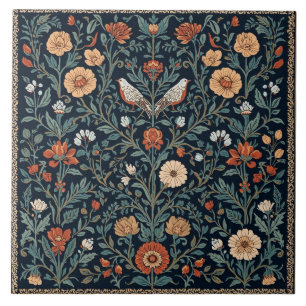 Elegant Art Nouveau Floral Bird Vintage Botanical Ceramic Tile