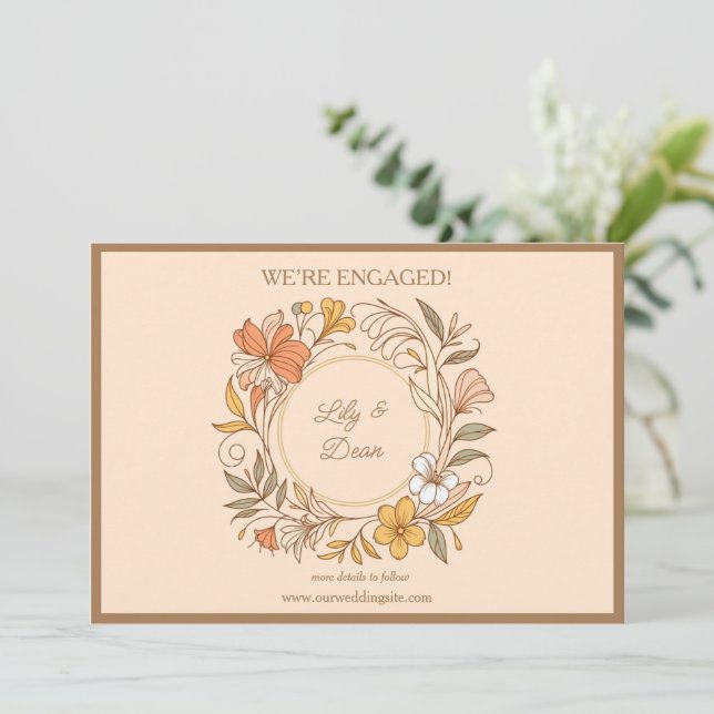 Elegant Art Nouveau Floral Engagement Announcement (Standing Front)