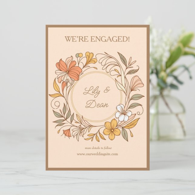 Elegant Art Nouveau Floral Engagement Announcement (Standing Front)