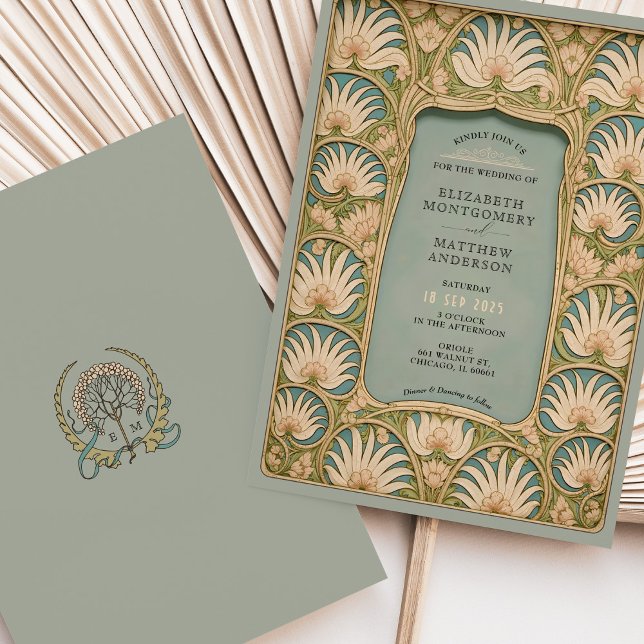 Elegant Art Nouveau Floral Wedding Invitation (Creator Uploaded)