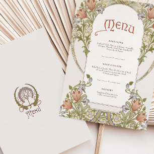 Elegant Art Nouveau Floral Wedding Menu Card