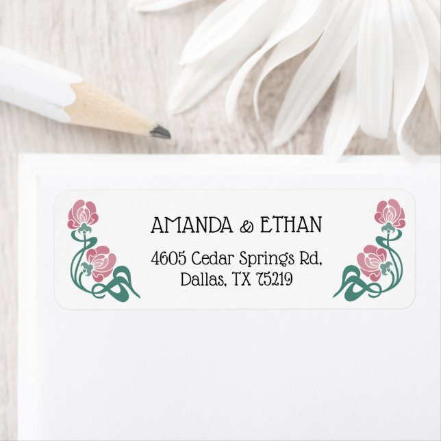 Elegant Art Nouveau Floral Wedding Return Address  Label (Insitu)