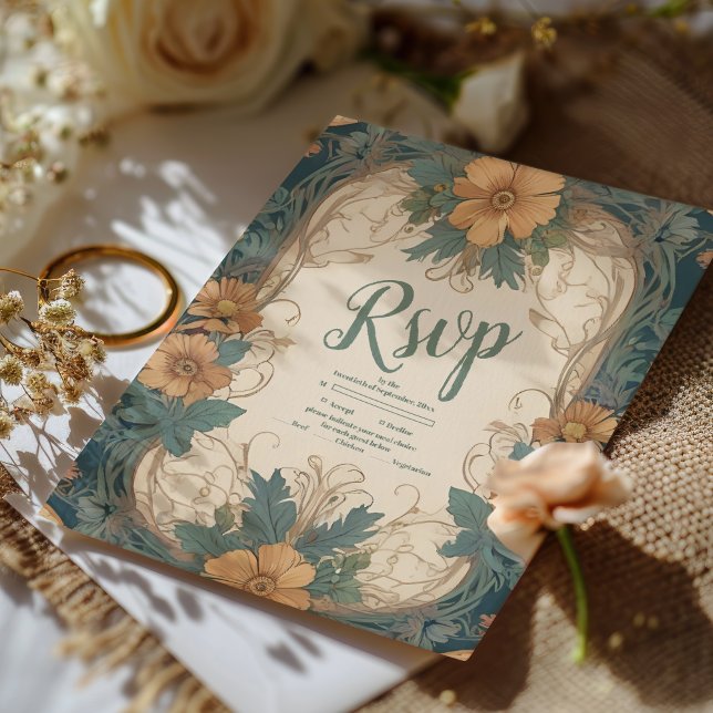 Elegant Art Nouveau Floral Wedding  RSVP Card (Creator Uploaded)