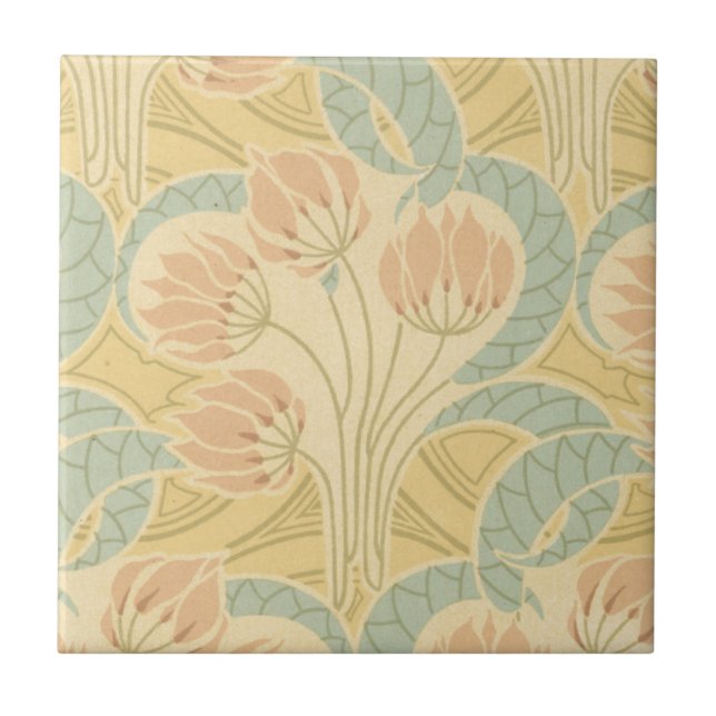 elegant art nouveau flowers floral ceramic tile (Front)