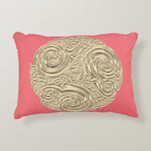 Elegant art nouveau gold coral pink decorative cushion