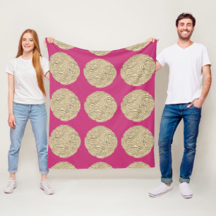Elegant art nouveau gold fuschia pink medallion fleece blanket
