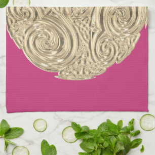 Elegant art nouveau gold fuschia pink medallion tea towel